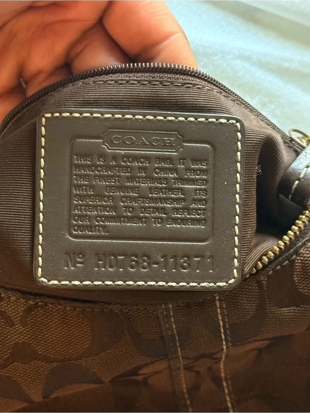 Coach Brown Signature Crescent Hobo with Leather Trim
